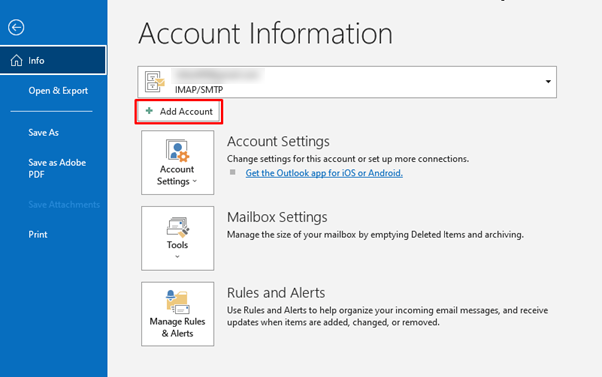 Steps to add Google workspace Email account to Outlook